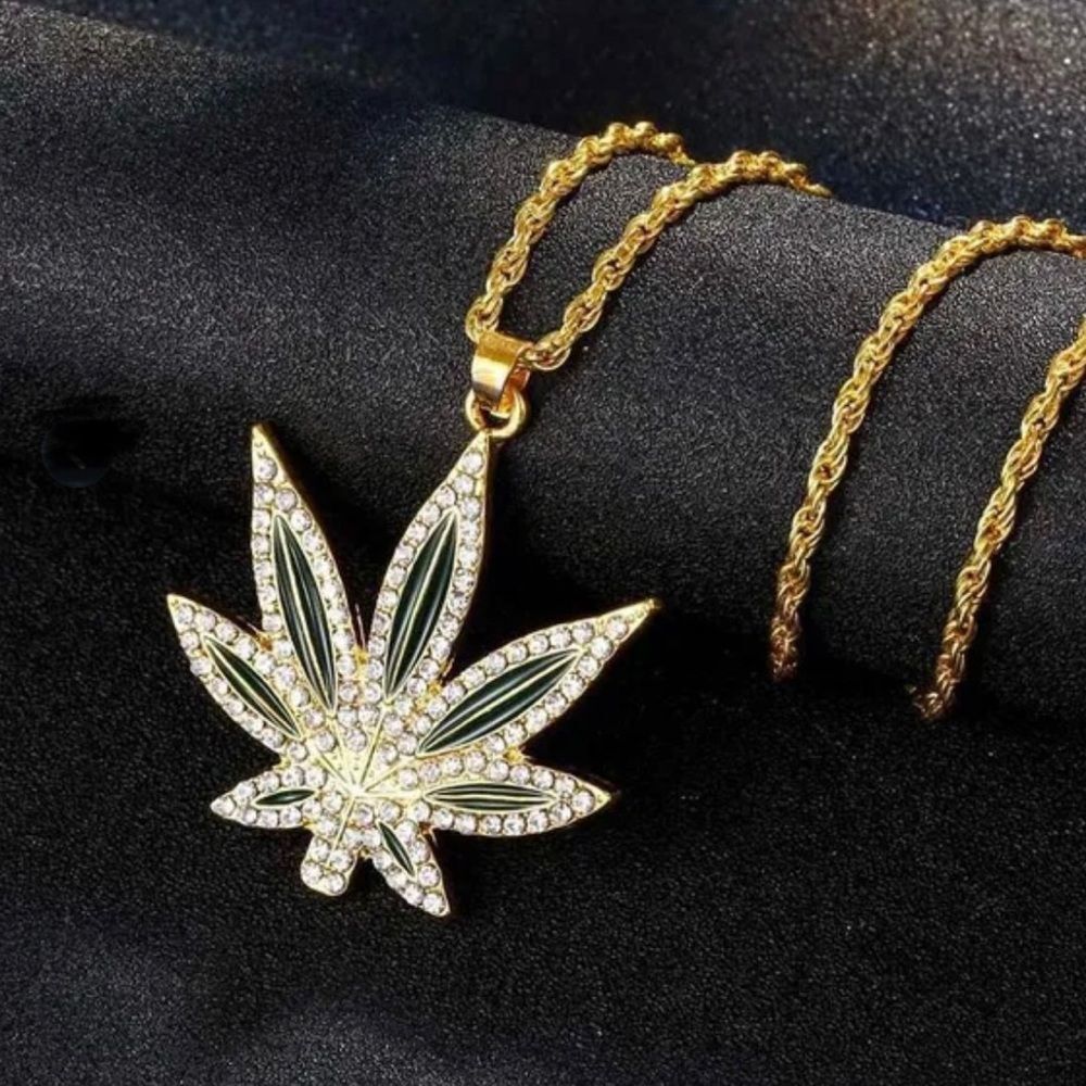 Golden Leaf Rhinestone Pendant Necklace